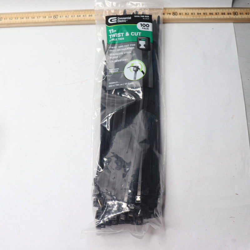 (100-Pk) Commercial Electric Twist & Cut Cable Tie Black 11" GTSC-280STUV100