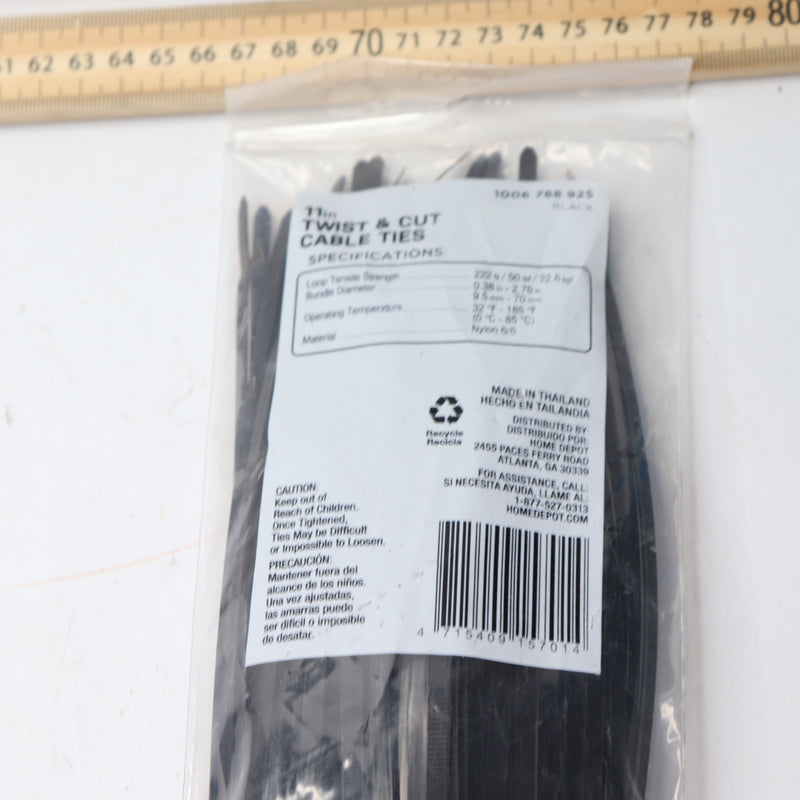 (100-Pk) Commercial Electric Twist & Cut Cable Tie Black 11" GTSC-280STUV100