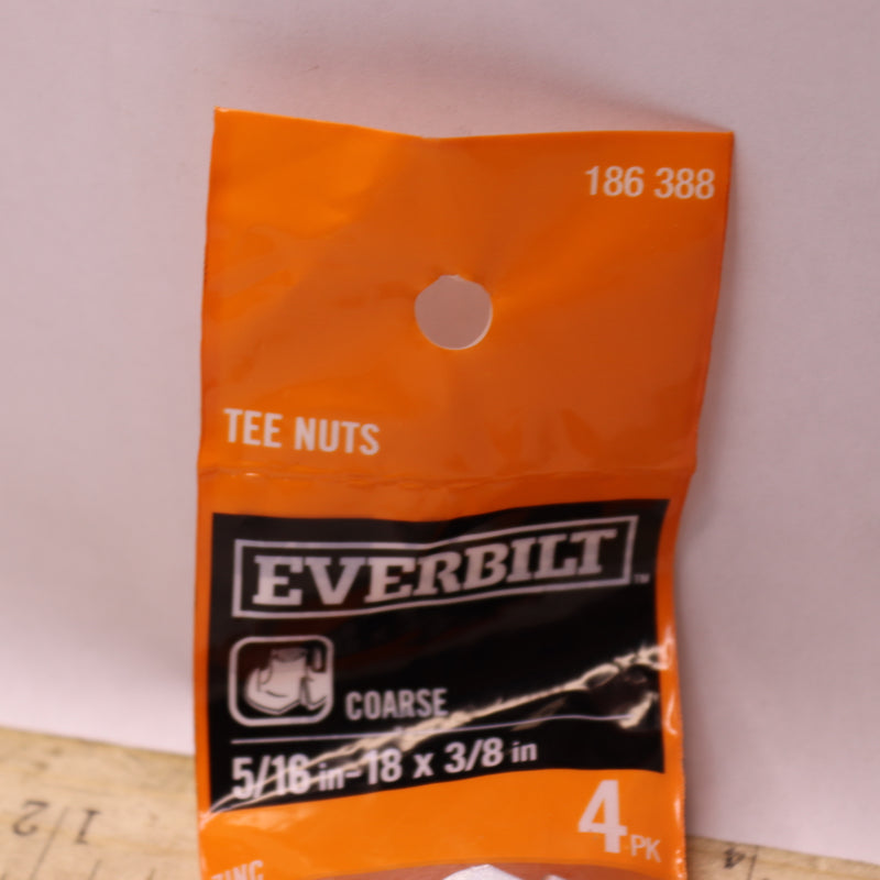 (4-Pk) Everbilt Tee Nuts Zinc-Plated Steel 5/16" -18 tpi Coarse 186 388