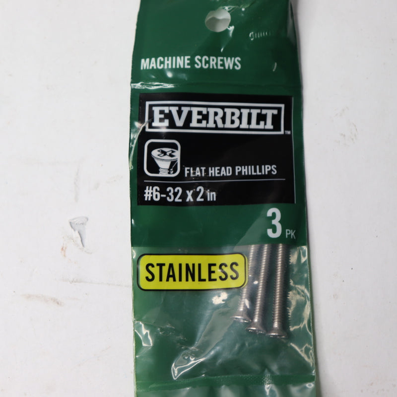 (3-Pk) Everbilt Flat-Head Phillips Drive Machine Screws Stainless Steel 814601