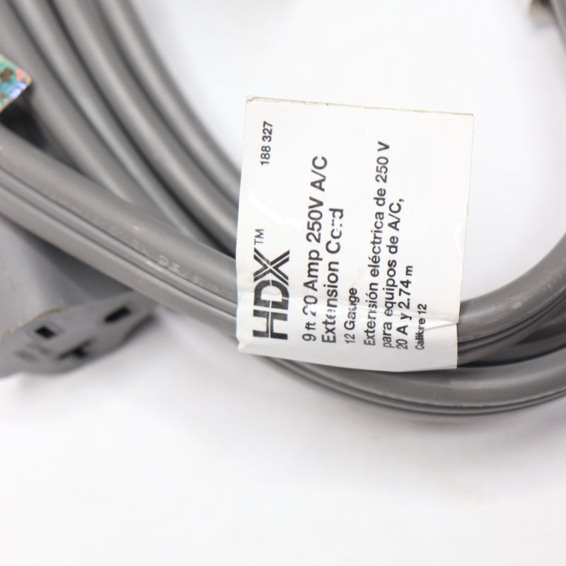 HDX Extension Cord Gray 12 Gauge 20A-250VAC 9Ft 188 327