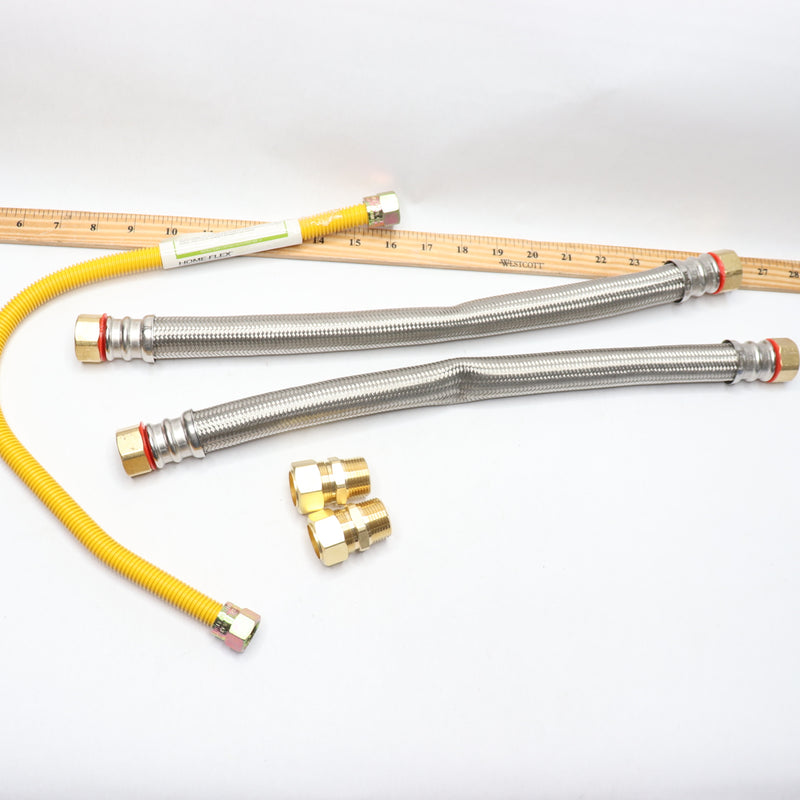 Everbilt Gas Water Heater Installation Kit - Braided Lines Are Bent Missing Tape