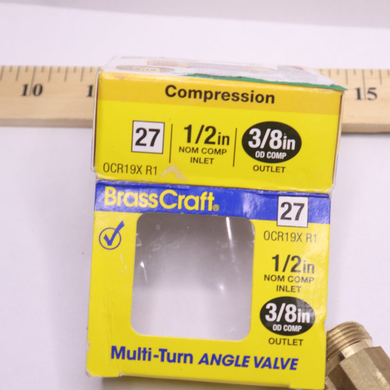 Brasscraft Multi-Turn Angle Valve 1/2" Nom Comp Inlet x 3/8" Outlet OCR19XR