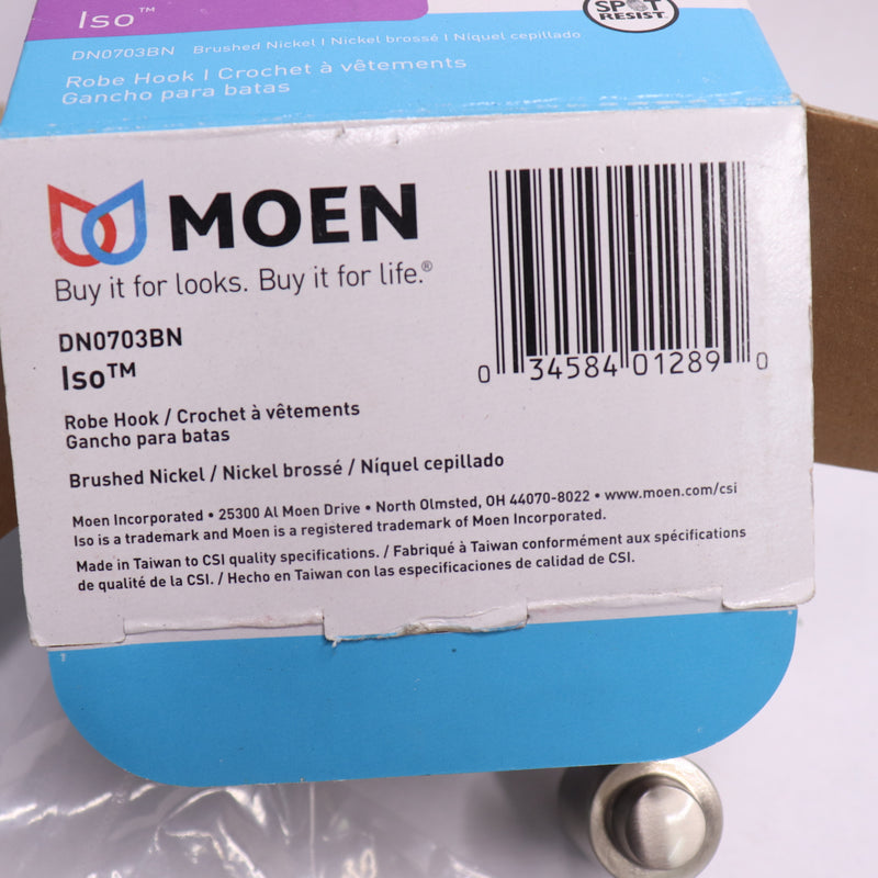 Moen Iso Modern Single Robe Hook Brushed Nickel DN0703BN