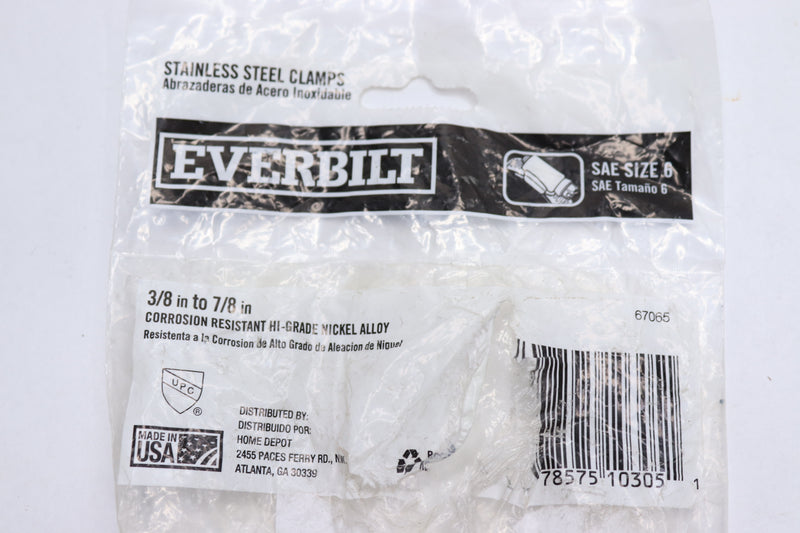 (4-Pk) Everbilt Plumbing Hose Clamp Stainless Steel 3/8" - 7/8" 670655