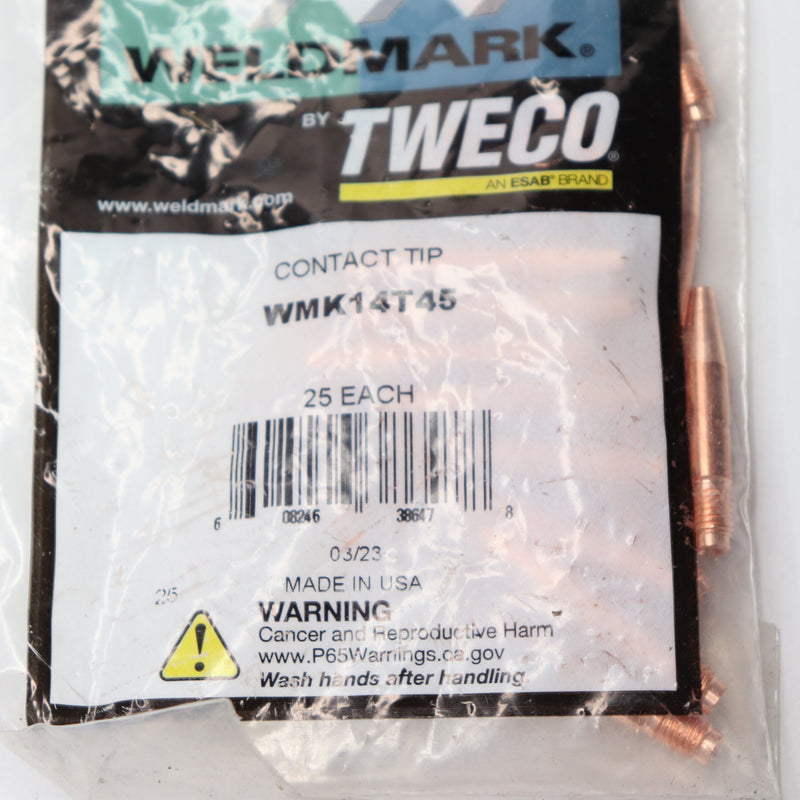 (25-Pk) Tweco Tapered Contact Tip 0.045" WMK14T45