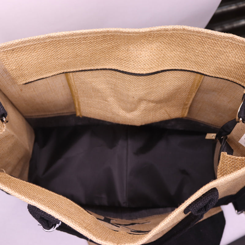 Yoolife Initial Jute Tote Bag & Makeup Bag with Zipper Pocket Adjustable Strap