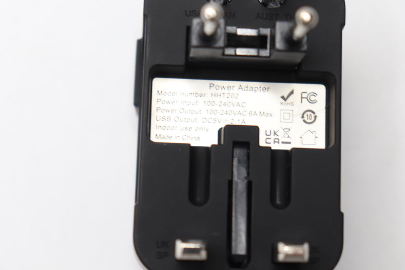 International Plug Dual USB Port Power Travel AC Adapter Black 6A 100-240VAC