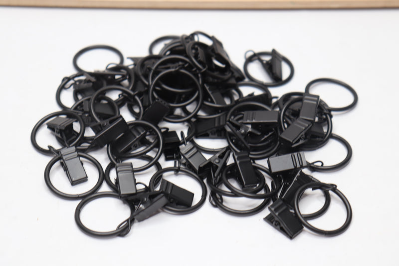 (44-Pk) LLPJS Curtain Rings with Clips Hooks Stainless Steel Black 1"