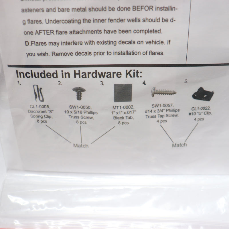 Fender Flare Seal/Hardware Kit 20210601 - Incomplete - Seal/Hardware Kit Only
