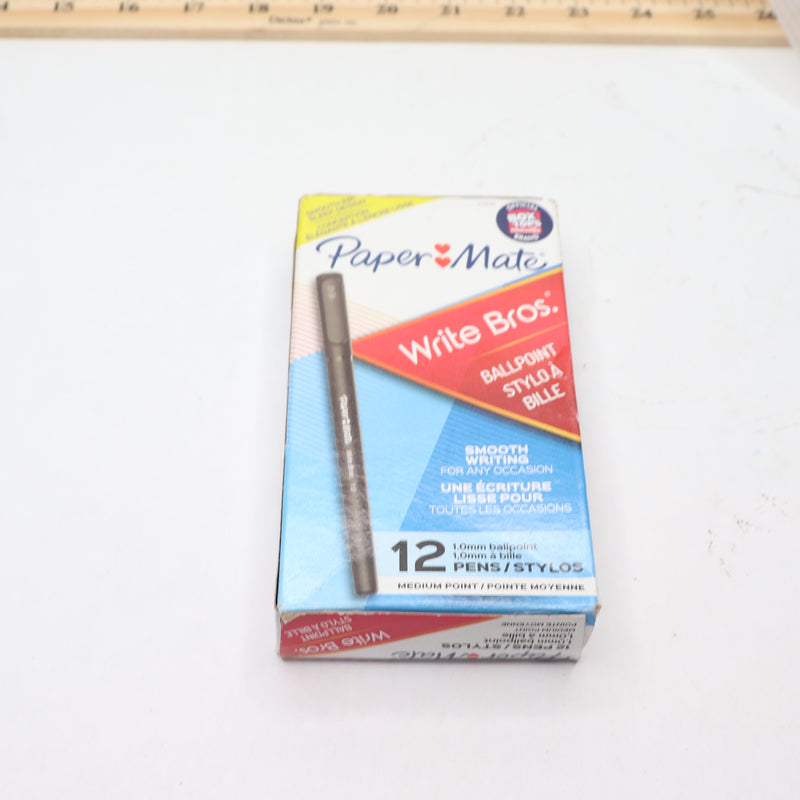(12-Pk) Paper Mate Write Bros Ballpoint Pens Black Medium 1.0mm 33311