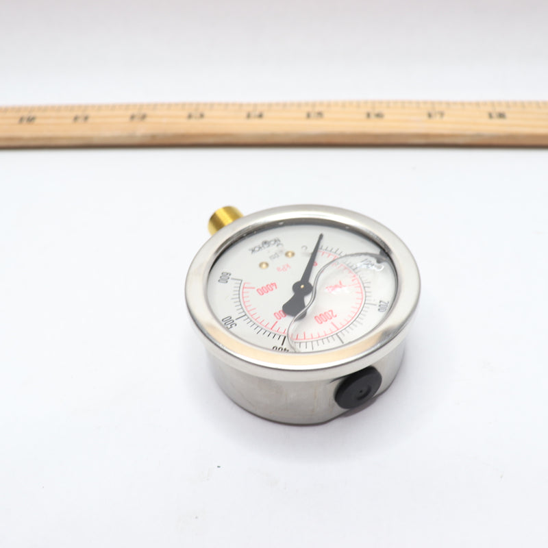 Noshok Liquid-Filled Pressure Gauge Stainless Steel 2-1/2" Diameter x 1/4 NPT