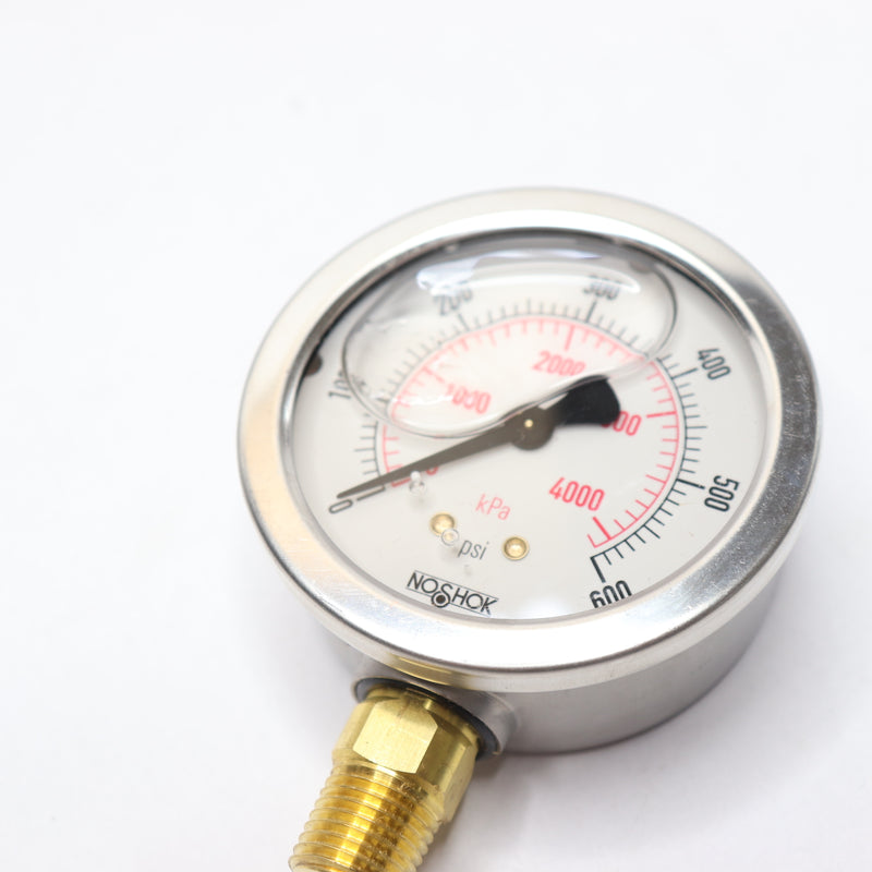 Noshok Liquid-Filled Pressure Gauge Stainless Steel 2-1/2" Diameter x 1/4 NPT