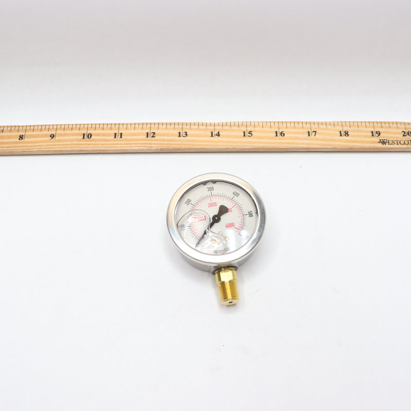 Noshok Liquid-Filled Pressure Gauge Stainless Steel 2-1/2" Diameter x 1/4 NPT