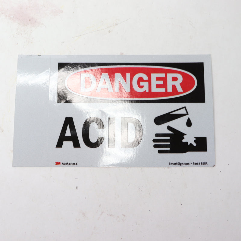 (8-Pk) 3M "Danger - Acid" OSHA Label Laminated Vinyl Red, Black and White