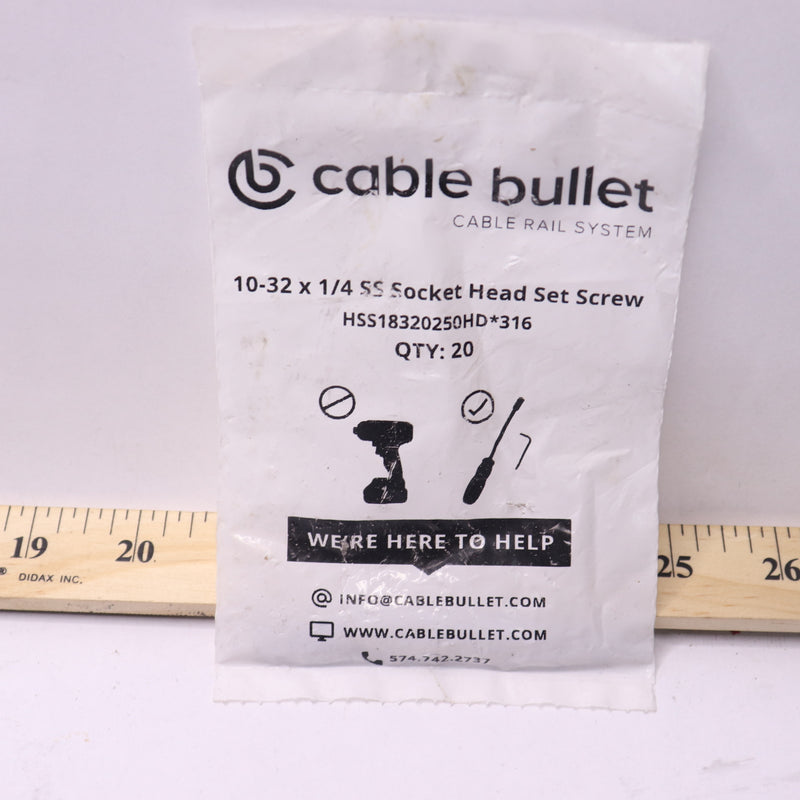 (20-Pk) Cable Bullet Half Dog Point Hex Socket Screw 10-32 x 1/4"
