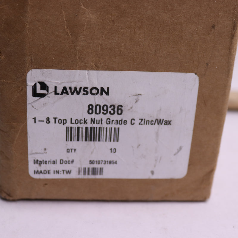 (10-Pk) Lawson 1-8 Top Lock Nuts Grade C Zinc/Wax 80936