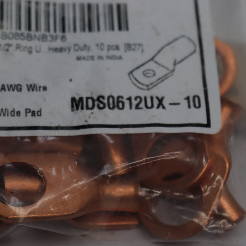 (10-Pk) Selterm Stud Wire Battery Lugs Copper 6 Gauge 1/2&quot; MDS0612UX-10