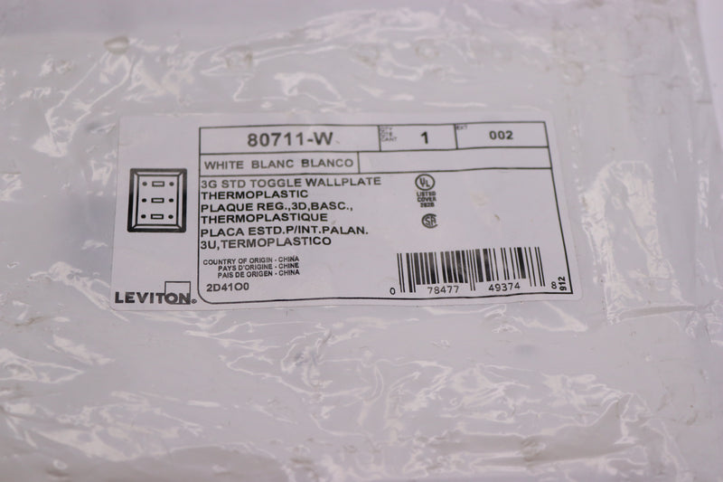 Leviton 3-Gang Toggle Device Switch Wallplate 4.5" H x 6.37" W 80711-W