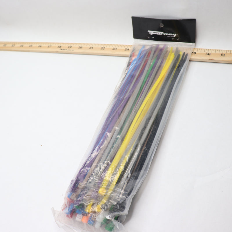 (100-Pk) Forney Standard Duty Cable Ties Assorted Color Nylon 150 lb. 12" 62038