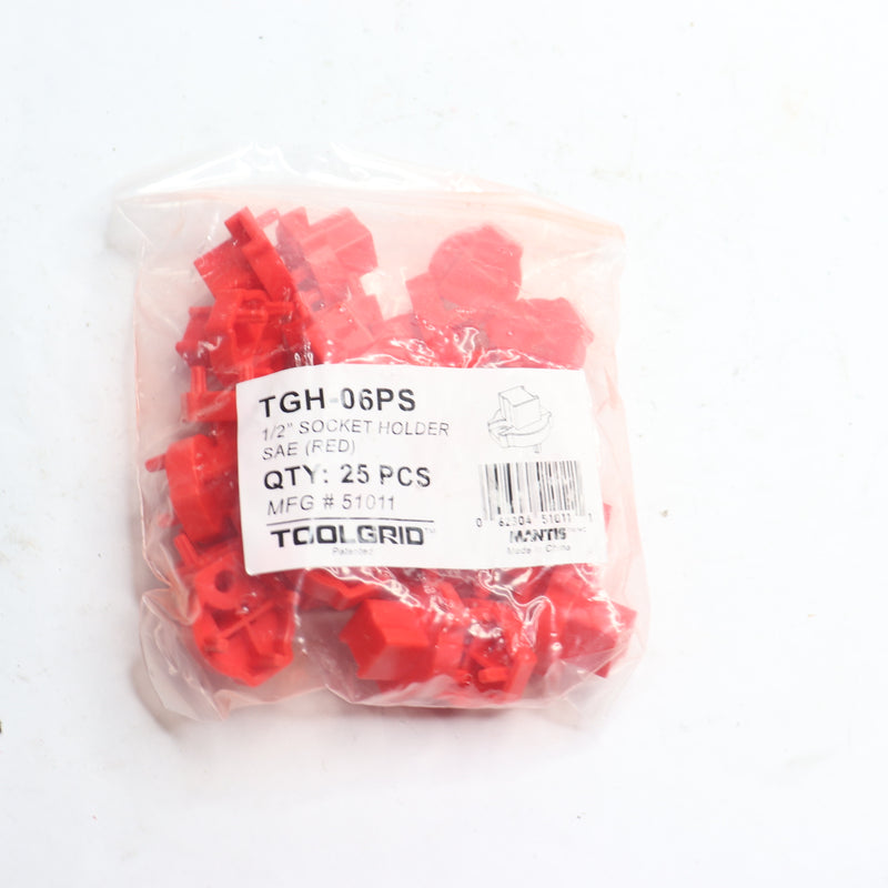 (25-Pk) Toolgrid Socket Holder Sae Red 1/2" TGH-06PS