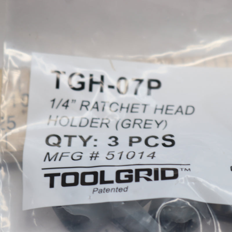 (3-Pk) Toolgrid Ratchet Head Holder Polyoxymethylene Grey 1/4" TGH-07P