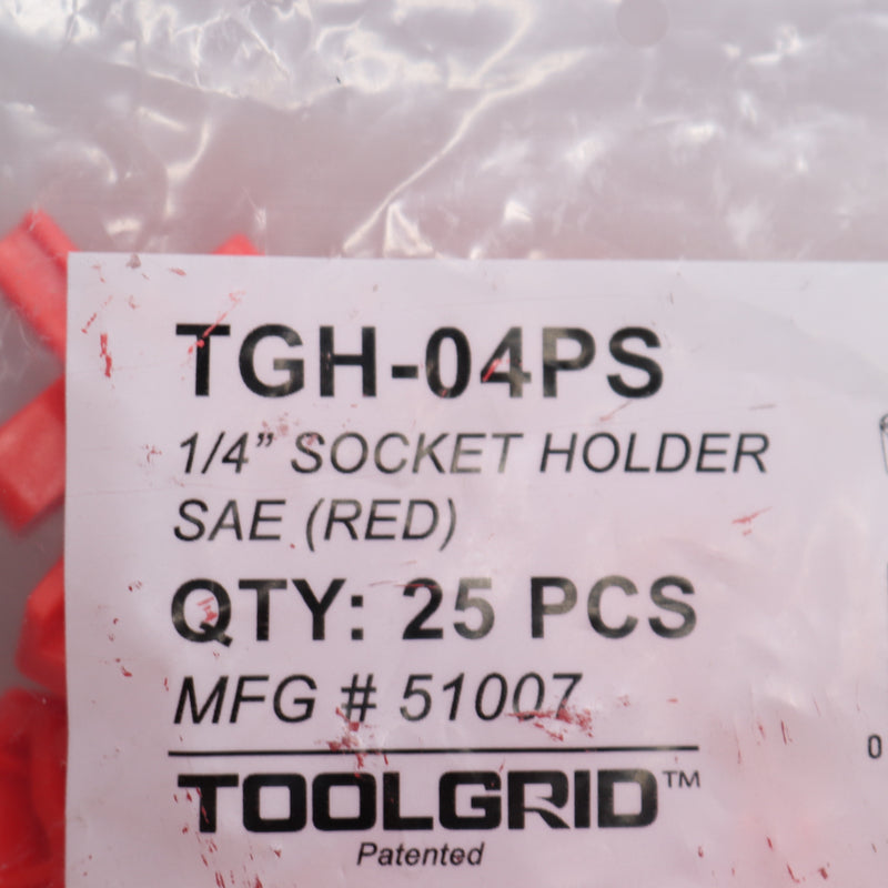(25-Pk) Toolgrid Drive Socket Holder POM Red SAE 1/4 Drive TGH-04PS