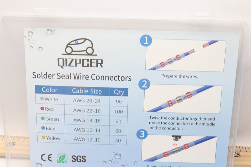 (350-Pk) Qizpcer Solder Seal Wire Heat Shrink Butt Connectors Kit