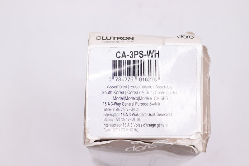 Lutron Claro On/Off Switch Wall Mount 3-Way White 15A CA-3PS-WH