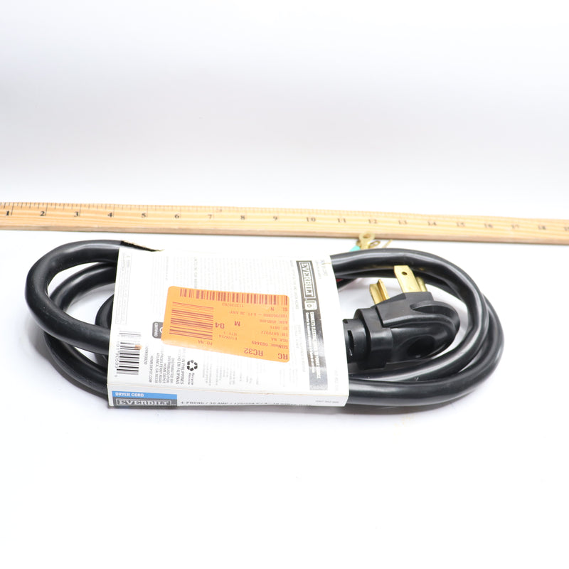 Everbilt Dryer Cord & Plug Black 4 Prong 30Amp 6Ft EB09X10020 1007952866