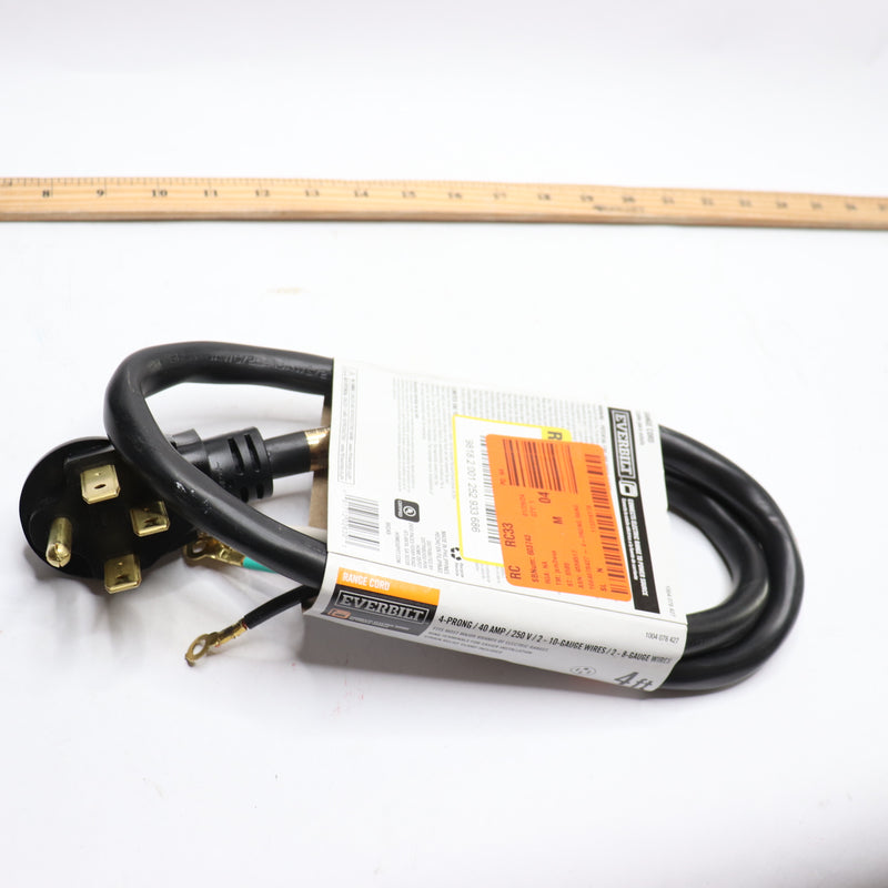 Everbilt Electric Range Stove Power Cord Black 50Amp 4 Wire 4Ft 1004078427