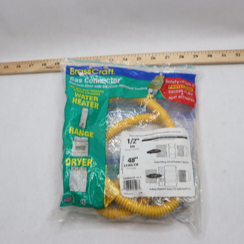 Brasscraft Gas Connector w/ Safety Thermal Excess Flow Valve Yellow CSSD64TE-48