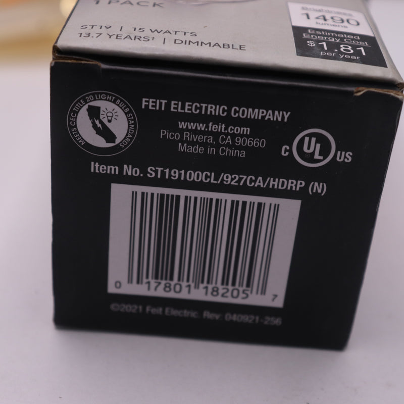Feit Electric Dimmable Straight Filament LED Light Bulb Soft White 100W ST19