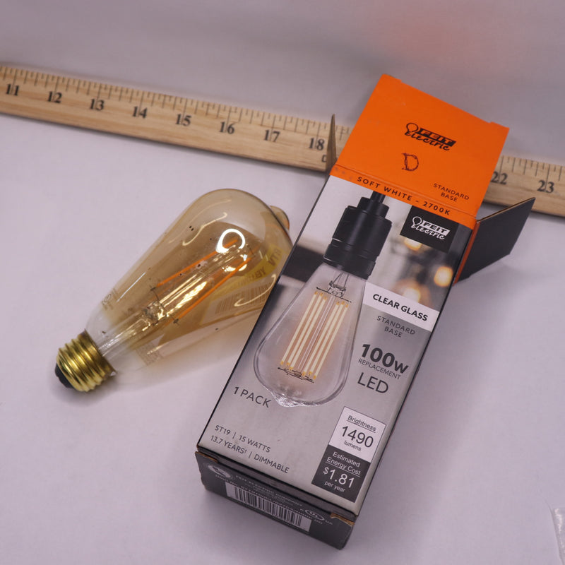 Feit Electric Dimmable Straight Filament LED Light Bulb Soft White 100W ST19