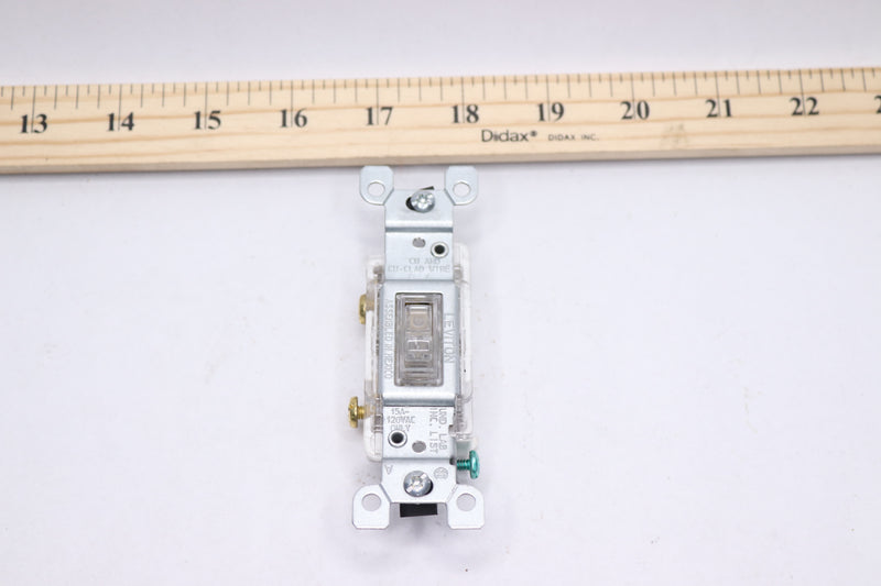 Leviton LED Illuminated Toggle Switch Residential Grade Grounding 15A 120V Clear