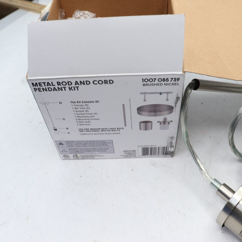 Unbranded Brushed Nickel Pendant Light Kit with Partial Metal Rod