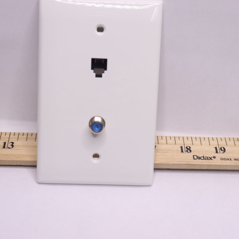 Leviton Coaxial Telephone/Video Wall Jack Faceplate White 40539-CMW