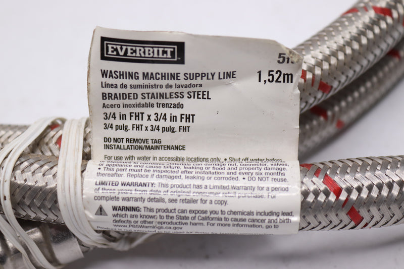 Everbilt Washing Machine Supply Line Stainless Steel Red 60" 7243-60-34-1-2PK-EB