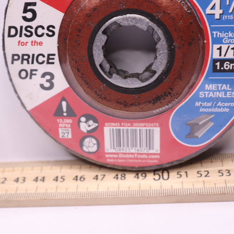 (5-Pk) Diablo Metal Cut-Off Discs X-Loc T27 4.5" x 1/16" DBX045063705P