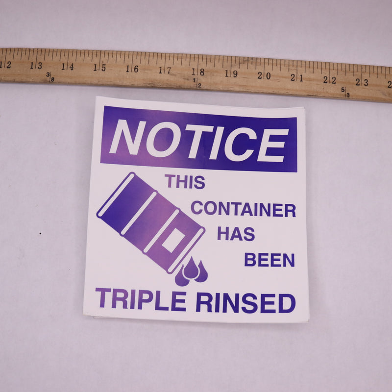 (100-Pk) Notice This Container Has Been Triple Rinsed Label 6"