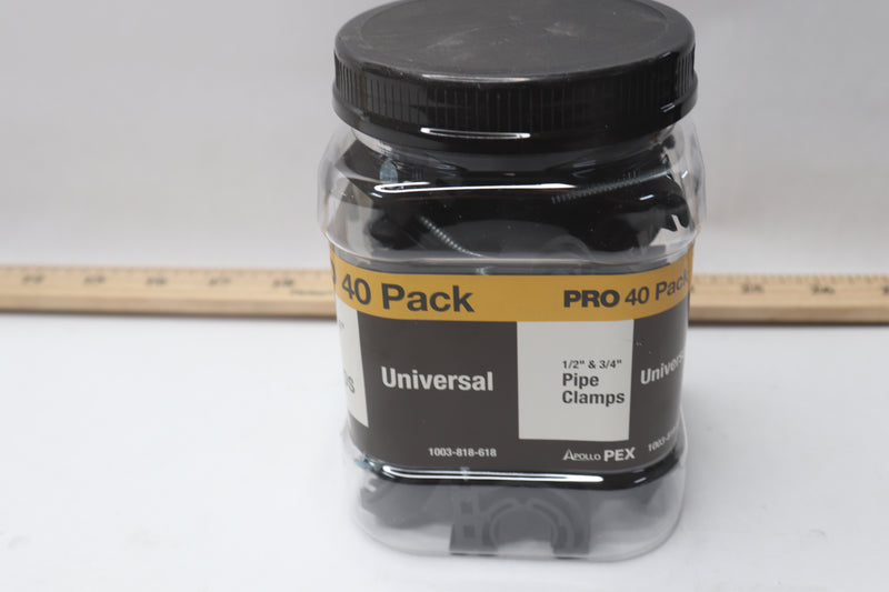 (40-Pk) Apollo 2 in 1 J-Hook Pipe Support Plastic Black 1/2" x 3/4" APXTALON40JR