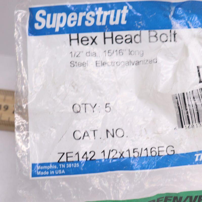 (4-Pk) Superstrut Strut Hex Bolt Galvanized Steel 1/2" x 15/16"-Missing 1
