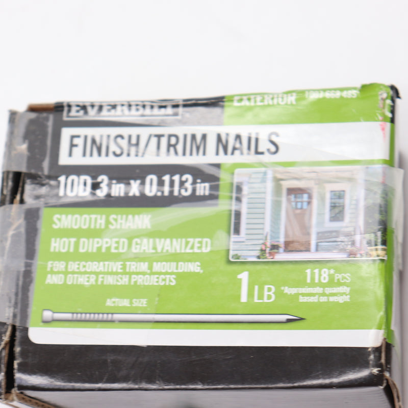 Everbilt Finish/Trim Nails Hot Dipped Galvanized Alloy Steel 3" x .12" 1Lb 10D