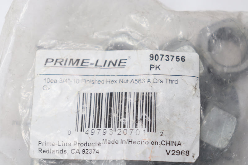 (10-Pk) Prime-Line Finished Hex Nuts A563 Grade A Hot Dip Galvanized 3/4"-10