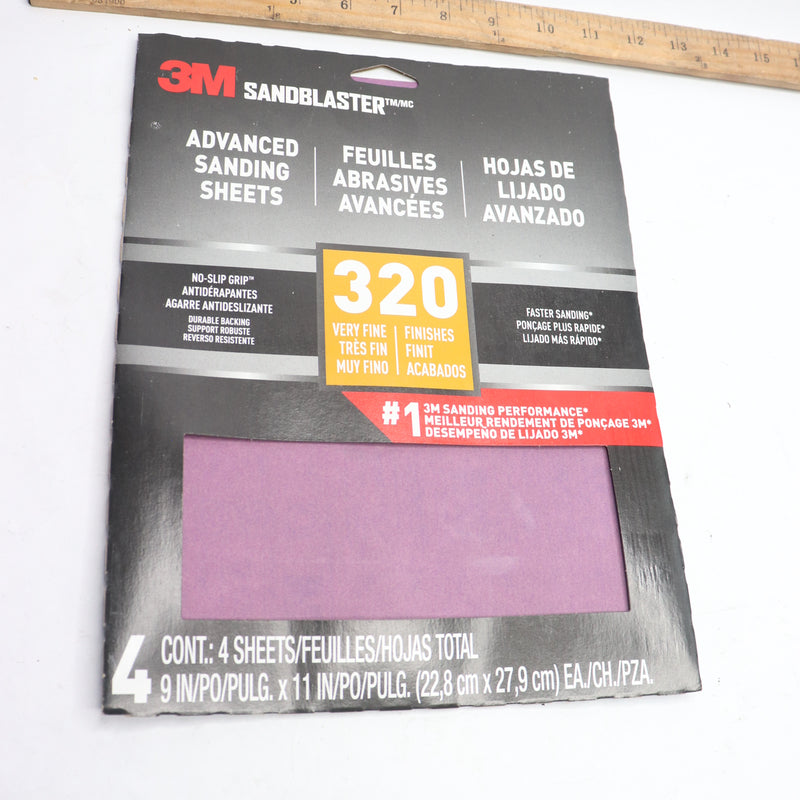 (4-Pk) 3M Sandpaper 320 Grit 9" x 11" 20320-G-4