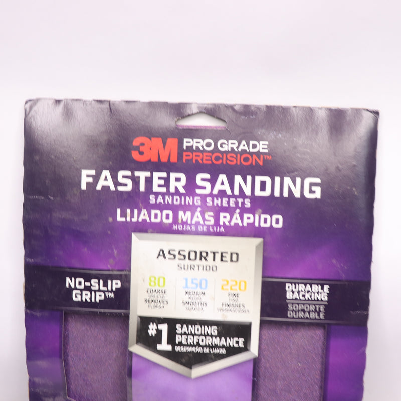 (6-Pk) 3M 80, 150, 220 Assorted Grits Faster Sanding Sheets 9" x 11"