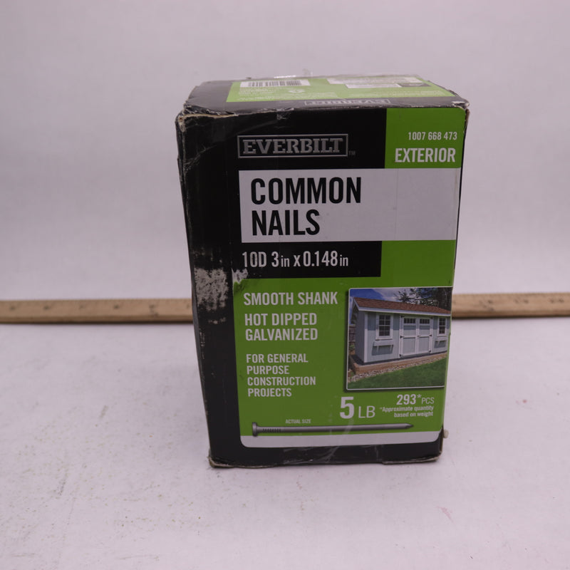 (293-Pk) Everbilt Common Nails 10D Hot Dipped Galvanized 5 Lbs 3" x 0.148"