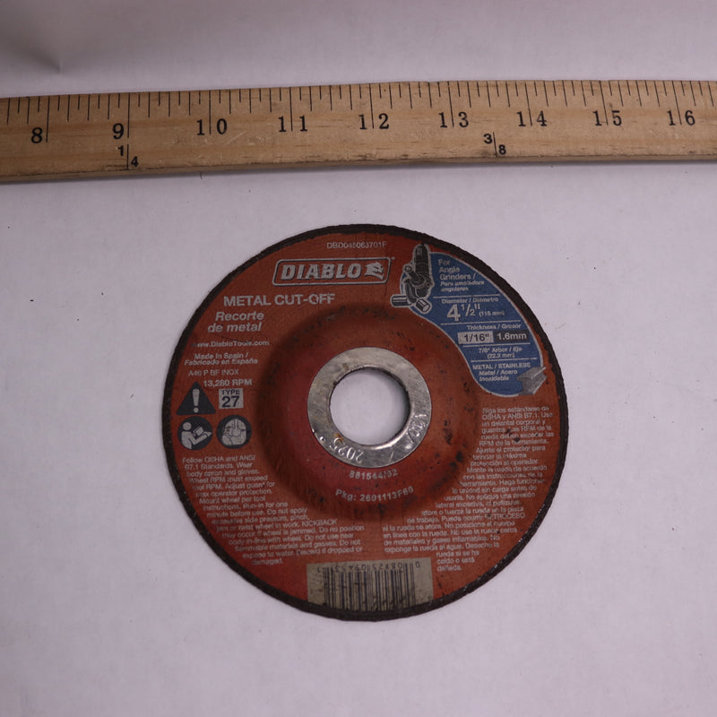 Diablo Metal Cut-Off Disc Aluminum Oxide 4-1/2" D x 7/8" S DBD045063701F