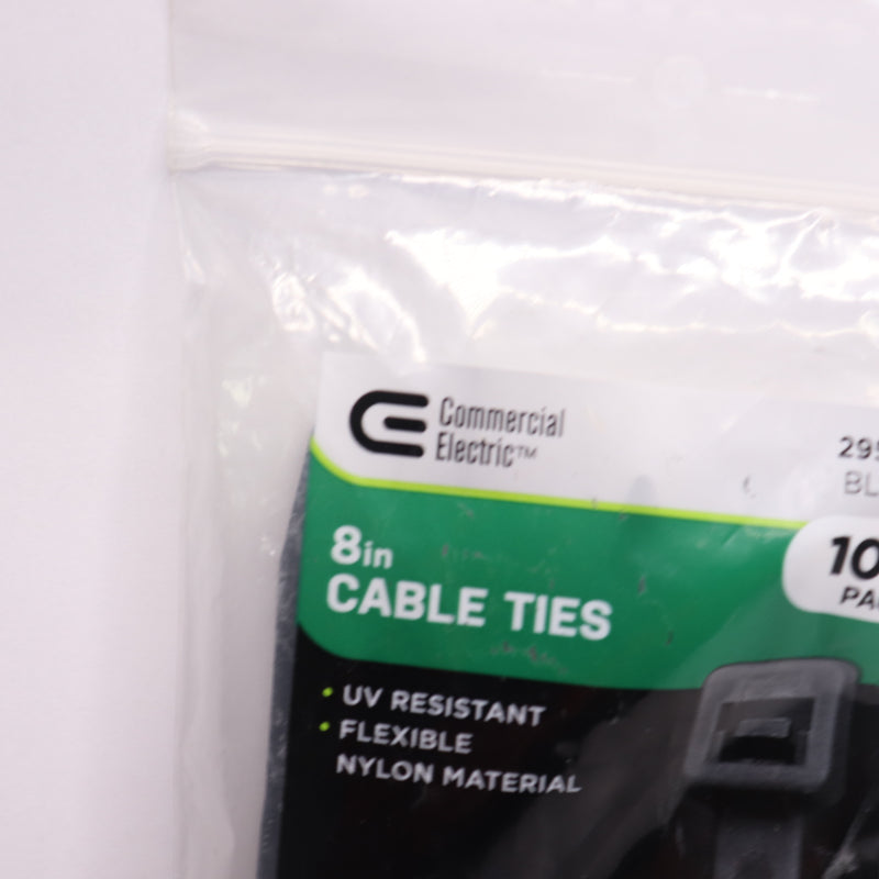 (100-Pk) Commercial Electric UV Resistant Cable Tie Nylon Black 50lb 8" 295 813