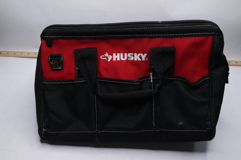 Husky Wide Mouth Water Resistant Tool Bag Black/Red 8 Pockets 15" 398900